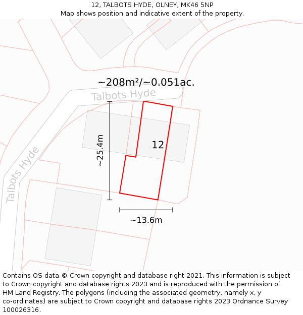 12, TALBOTS HYDE, OLNEY, MK46 5NP: Plot and title map