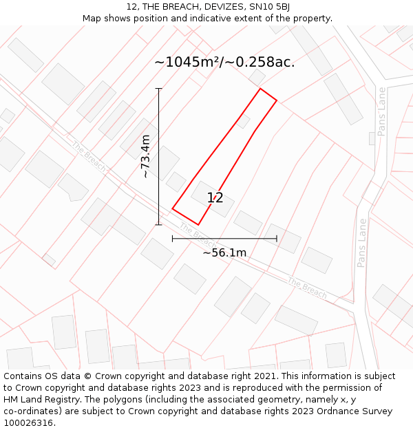 12, THE BREACH, DEVIZES, SN10 5BJ: Plot and title map