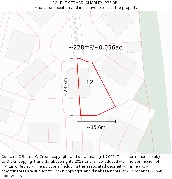 12, THE CEDARS, CHORLEY, PR7 3RH: Plot and title map