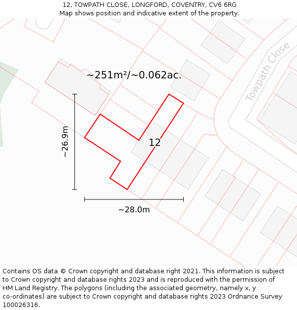 12, TOWPATH CLOSE, LONGFORD, COVENTRY, CV6 6RG: Plot and title map