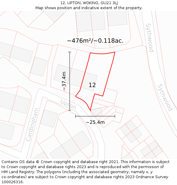 12, UPTON, WOKING, GU21 3LJ: Plot and title map