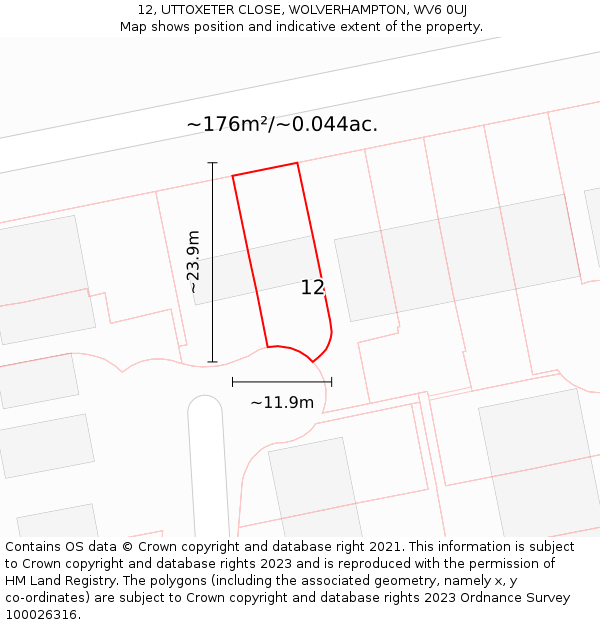 12, UTTOXETER CLOSE, WOLVERHAMPTON, WV6 0UJ: Plot and title map