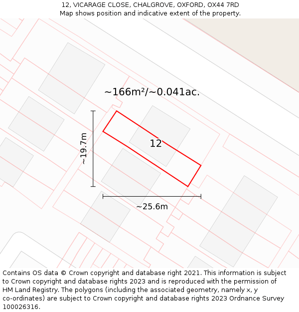 12, VICARAGE CLOSE, CHALGROVE, OXFORD, OX44 7RD: Plot and title map