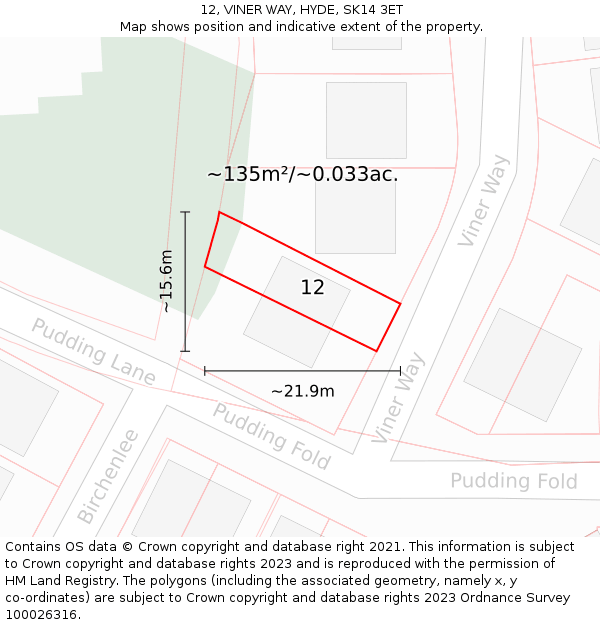 12, VINER WAY, HYDE, SK14 3ET: Plot and title map