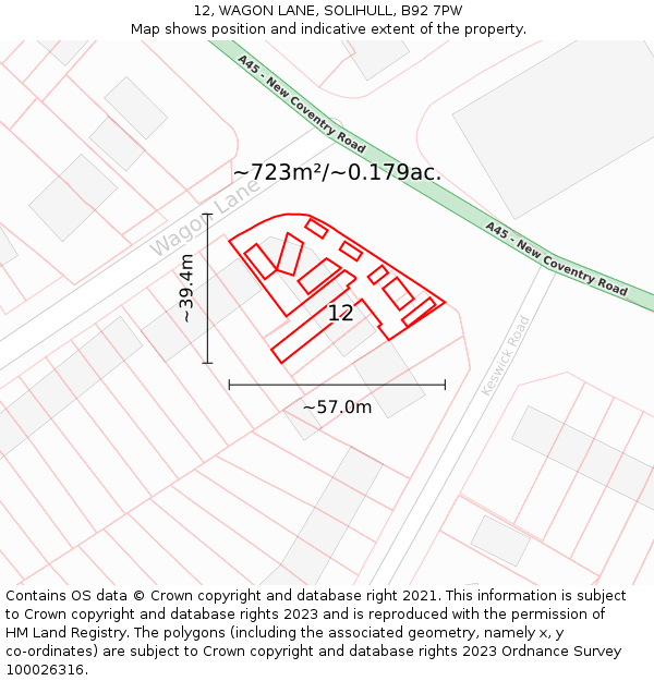 12, WAGON LANE, SOLIHULL, B92 7PW: Plot and title map