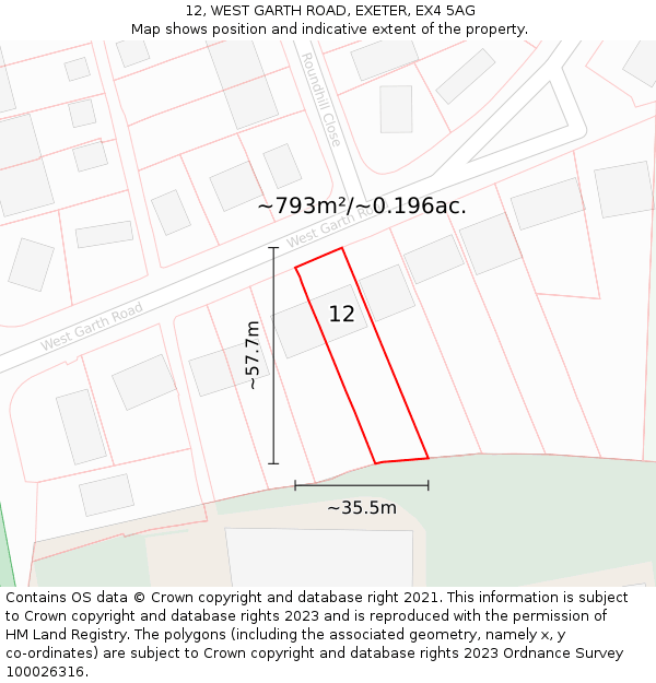 12, WEST GARTH ROAD, EXETER, EX4 5AG: Plot and title map