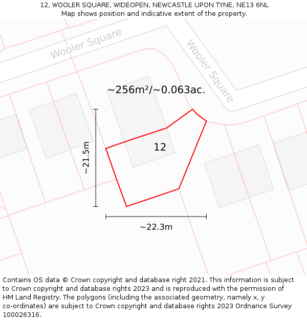 12, WOOLER SQUARE, WIDEOPEN, NEWCASTLE UPON TYNE, NE13 6NL: Plot and title map