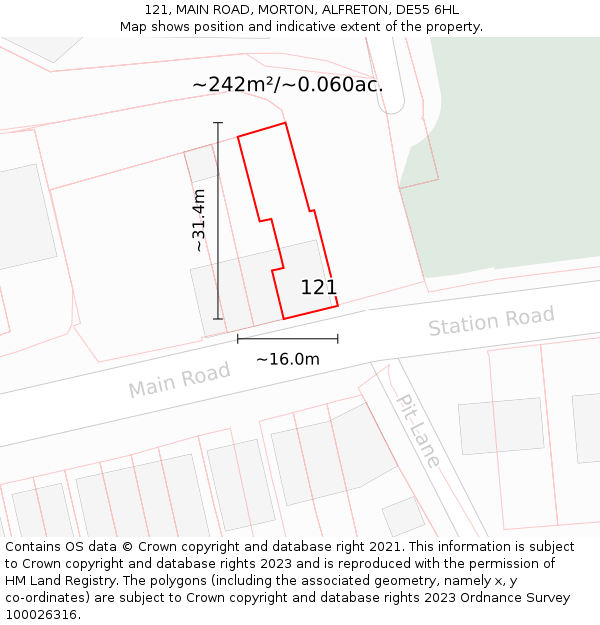 121, MAIN ROAD, MORTON, ALFRETON, DE55 6HL: Plot and title map