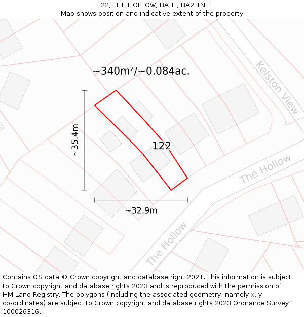 122, THE HOLLOW, BATH, BA2 1NF: Plot and title map