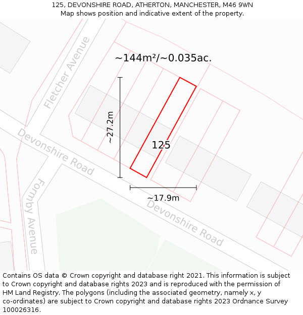 125, DEVONSHIRE ROAD, ATHERTON, MANCHESTER, M46 9WN: Plot and title map