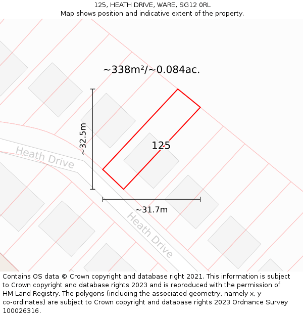 125, HEATH DRIVE, WARE, SG12 0RL: Plot and title map