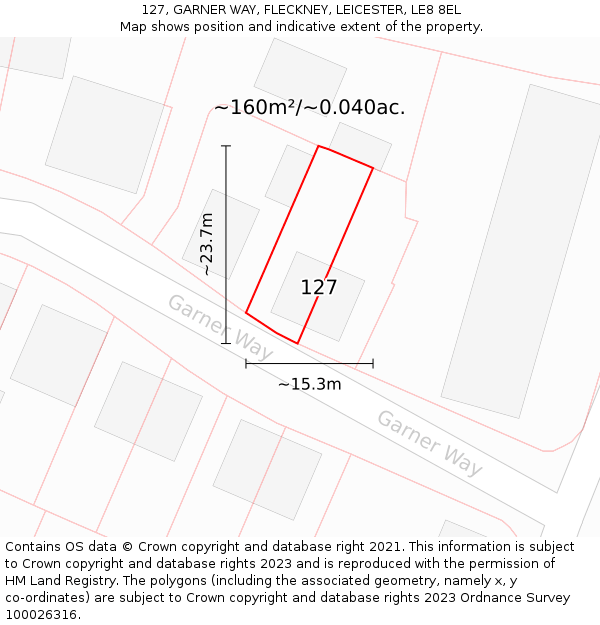 127, GARNER WAY, FLECKNEY, LEICESTER, LE8 8EL: Plot and title map
