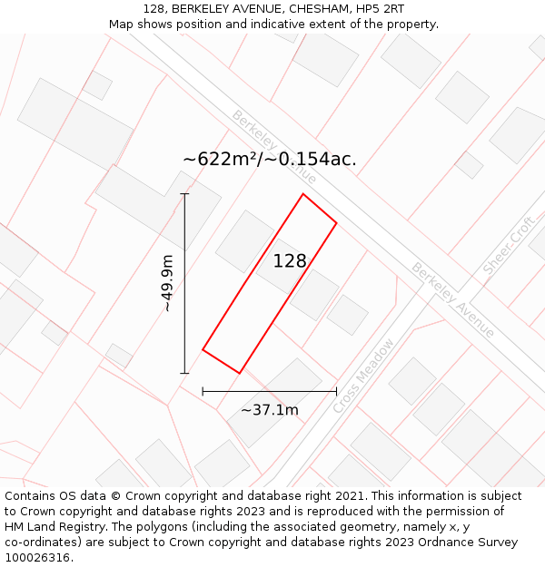 128, BERKELEY AVENUE, CHESHAM, HP5 2RT: Plot and title map