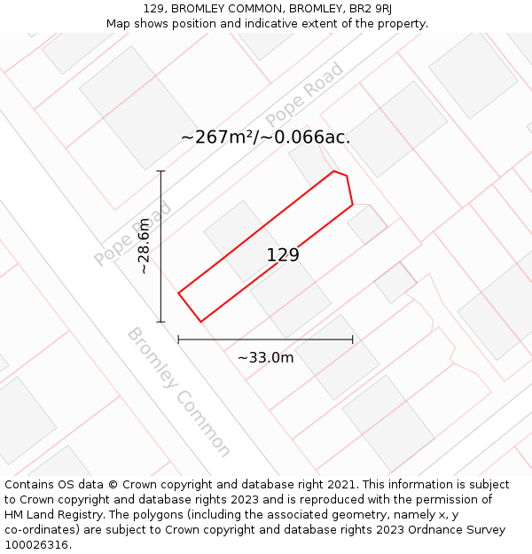 129, BROMLEY COMMON, BROMLEY, BR2 9RJ: Plot and title map