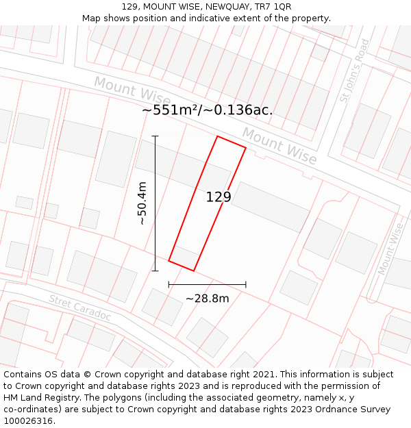 129, MOUNT WISE, NEWQUAY, TR7 1QR: Plot and title map