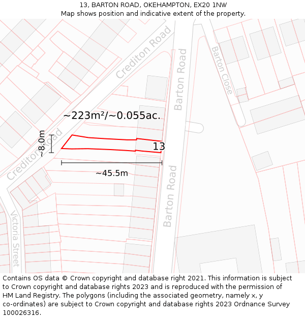 13, BARTON ROAD, OKEHAMPTON, EX20 1NW: Plot and title map