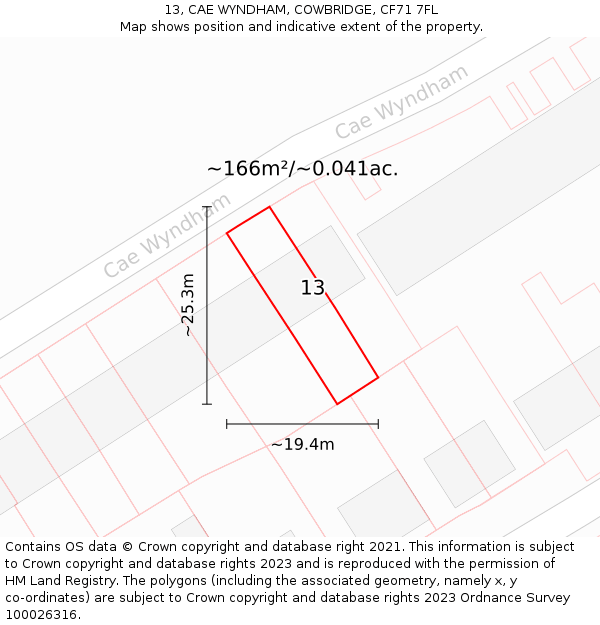 13, CAE WYNDHAM, COWBRIDGE, CF71 7FL: Plot and title map