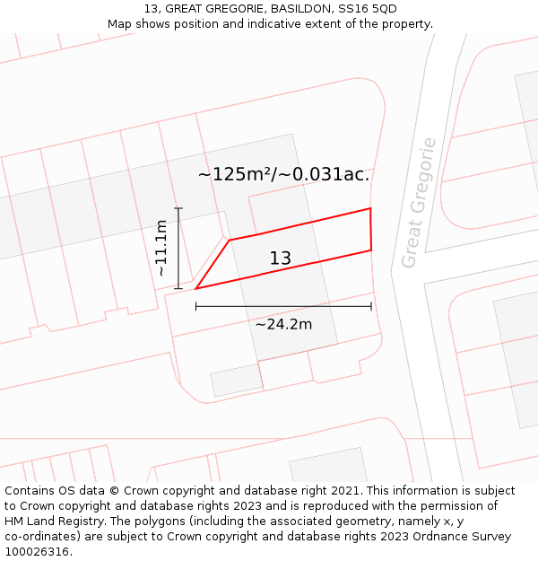 13, GREAT GREGORIE, BASILDON, SS16 5QD: Plot and title map
