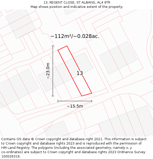 13, REGENT CLOSE, ST ALBANS, AL4 9TR: Plot and title map