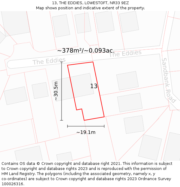 13, THE EDDIES, LOWESTOFT, NR33 9EZ: Plot and title map