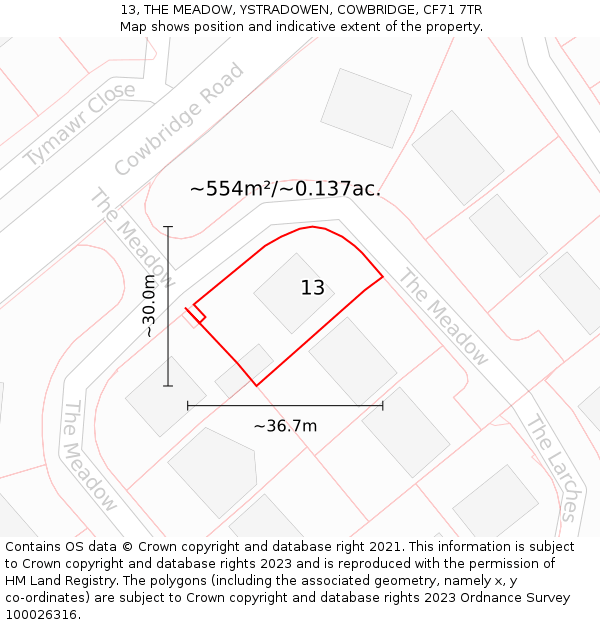 13, THE MEADOW, YSTRADOWEN, COWBRIDGE, CF71 7TR: Plot and title map