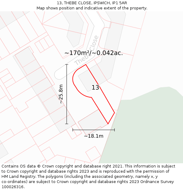 13, THEBE CLOSE, IPSWICH, IP1 5AR: Plot and title map