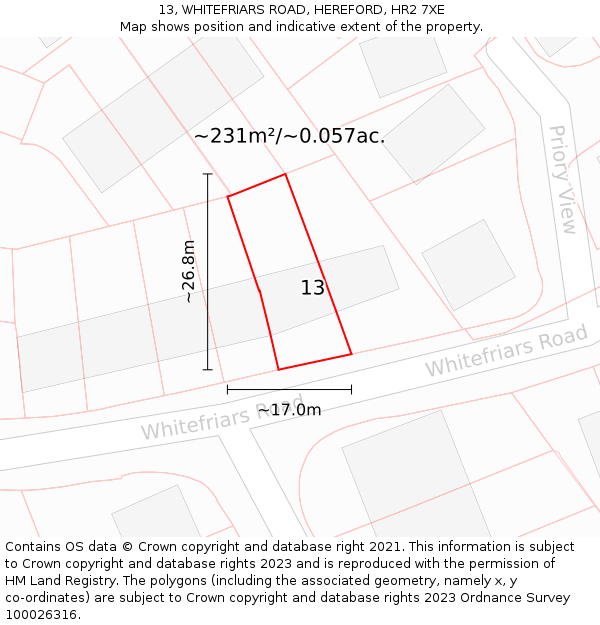 13, WHITEFRIARS ROAD, HEREFORD, HR2 7XE: Plot and title map