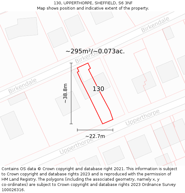 130, UPPERTHORPE, SHEFFIELD, S6 3NF: Plot and title map