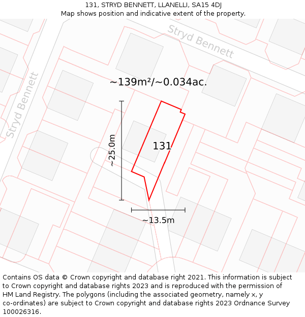 131, STRYD BENNETT, LLANELLI, SA15 4DJ: Plot and title map