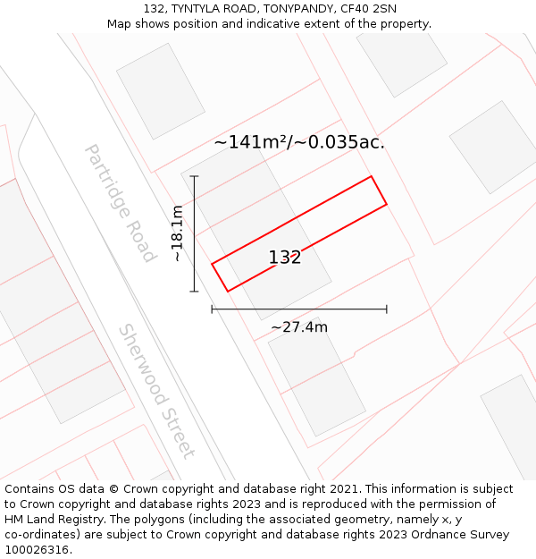 132, TYNTYLA ROAD, TONYPANDY, CF40 2SN: Plot and title map