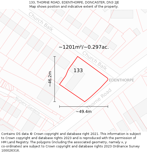 133, THORNE ROAD, EDENTHORPE, DONCASTER, DN3 2JE: Plot and title map