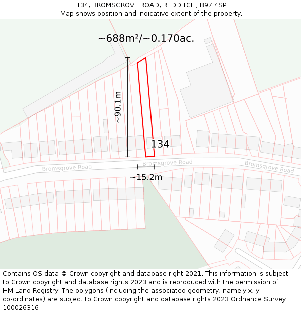 134, BROMSGROVE ROAD, REDDITCH, B97 4SP: Plot and title map