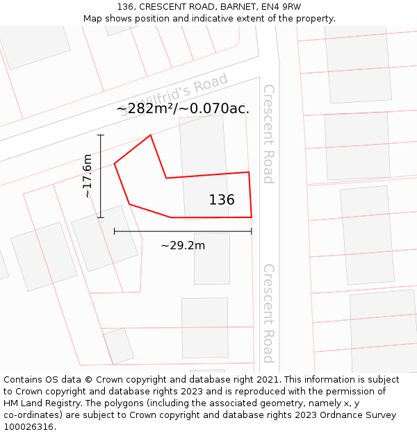 136, CRESCENT ROAD, BARNET, EN4 9RW: Plot and title map