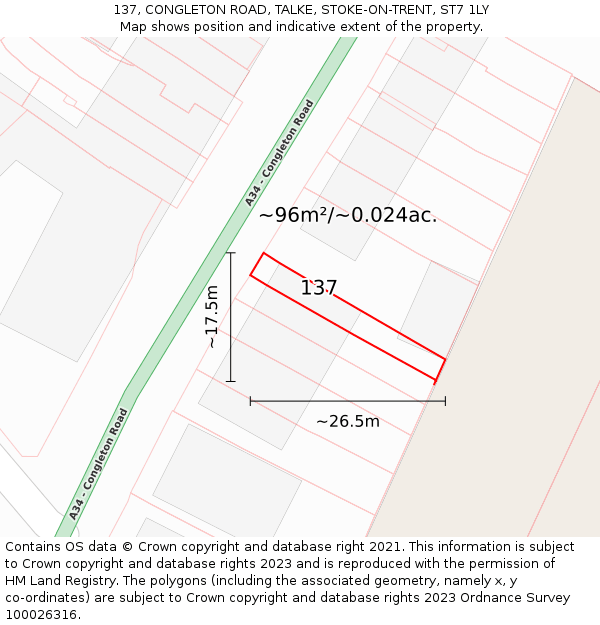 137, CONGLETON ROAD, TALKE, STOKE-ON-TRENT, ST7 1LY: Plot and title map