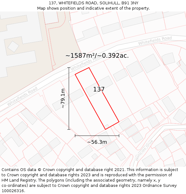 137, WHITEFIELDS ROAD, SOLIHULL, B91 3NY: Plot and title map