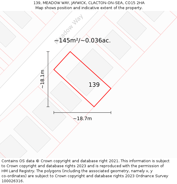 139, MEADOW WAY, JAYWICK, CLACTON-ON-SEA, CO15 2HA: Plot and title map