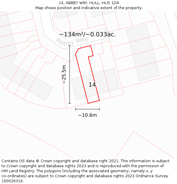 14, ABBEY WAY, HULL, HU5 1DA: Plot and title map