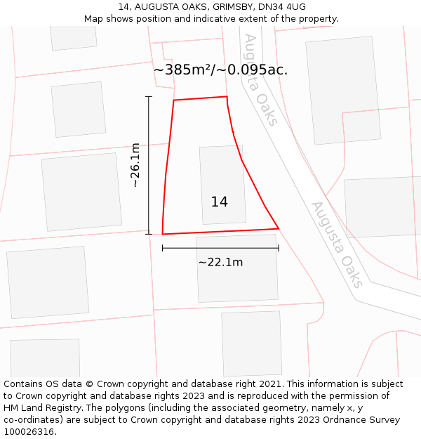 14, AUGUSTA OAKS, GRIMSBY, DN34 4UG: Plot and title map