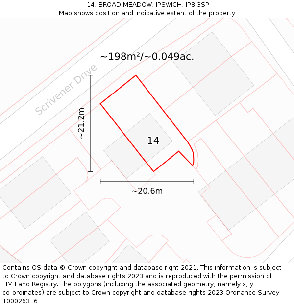14, BROAD MEADOW, IPSWICH, IP8 3SP: Plot and title map