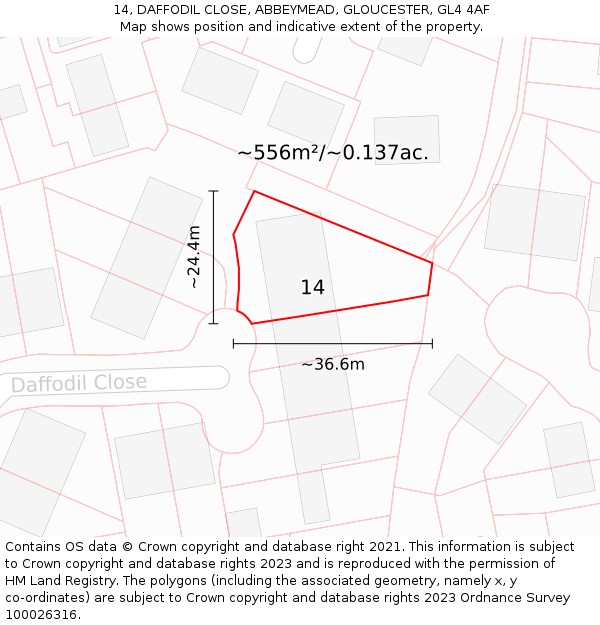 14, DAFFODIL CLOSE, ABBEYMEAD, GLOUCESTER, GL4 4AF: Plot and title map