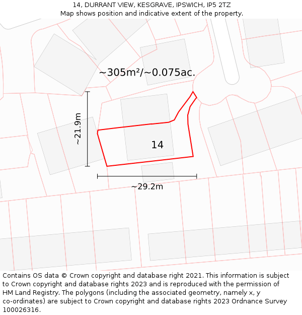 14, DURRANT VIEW, KESGRAVE, IPSWICH, IP5 2TZ: Plot and title map