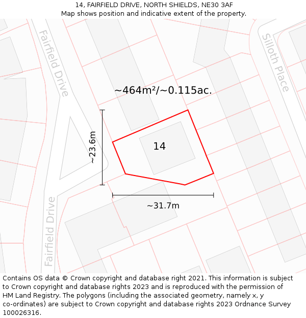14, FAIRFIELD DRIVE, NORTH SHIELDS, NE30 3AF: Plot and title map