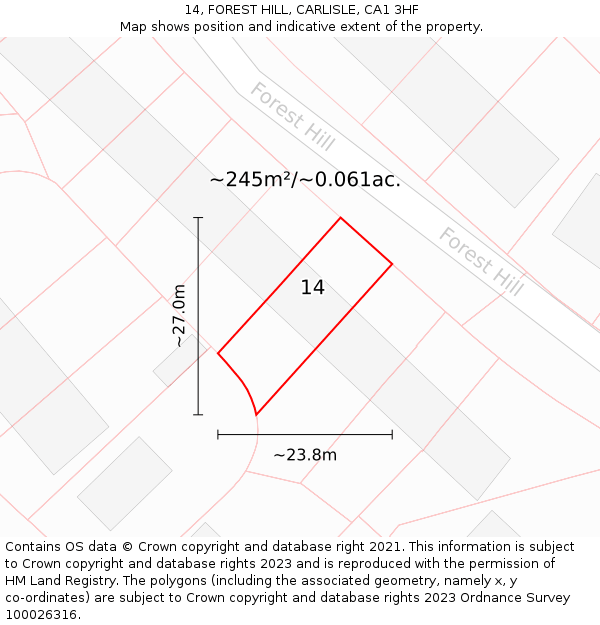 14, FOREST HILL, CARLISLE, CA1 3HF: Plot and title map