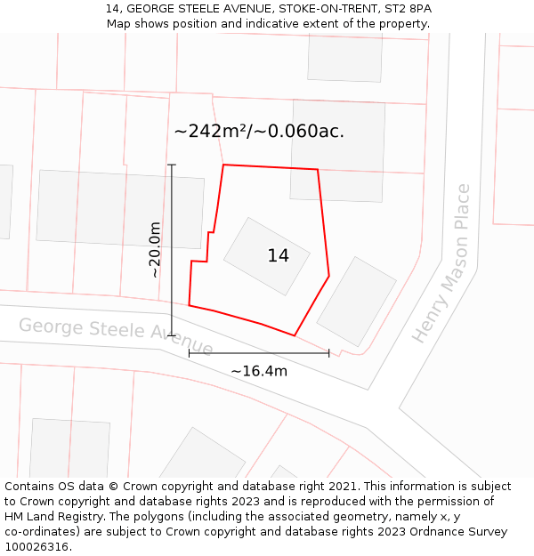 14, GEORGE STEELE AVENUE, STOKE-ON-TRENT, ST2 8PA: Plot and title map
