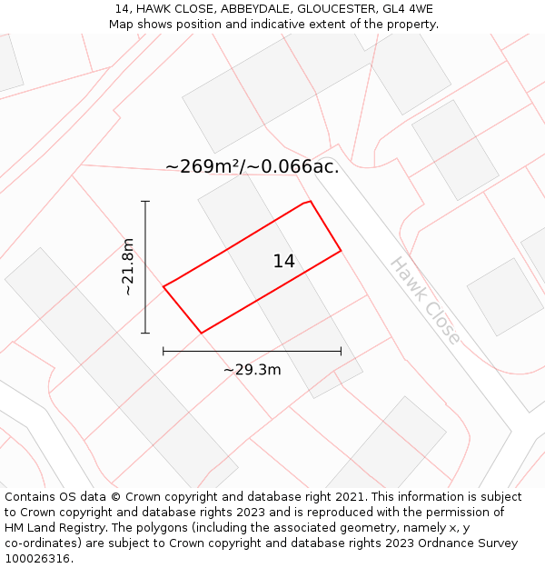 14, HAWK CLOSE, ABBEYDALE, GLOUCESTER, GL4 4WE: Plot and title map