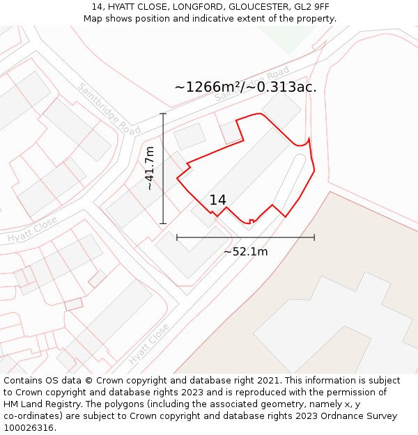 14, HYATT CLOSE, LONGFORD, GLOUCESTER, GL2 9FF: Plot and title map