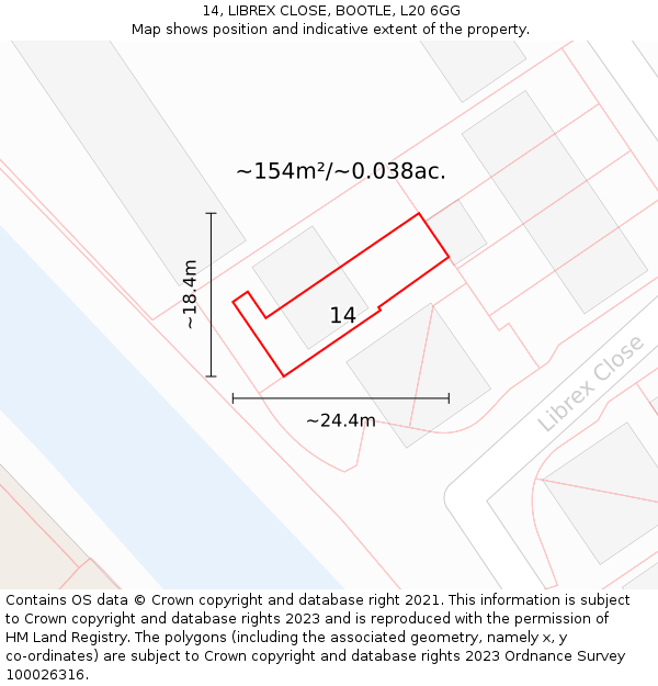14, LIBREX CLOSE, BOOTLE, L20 6GG: Plot and title map