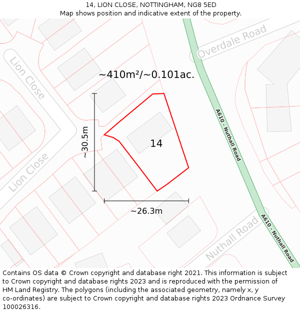 14, LION CLOSE, NOTTINGHAM, NG8 5ED: Plot and title map