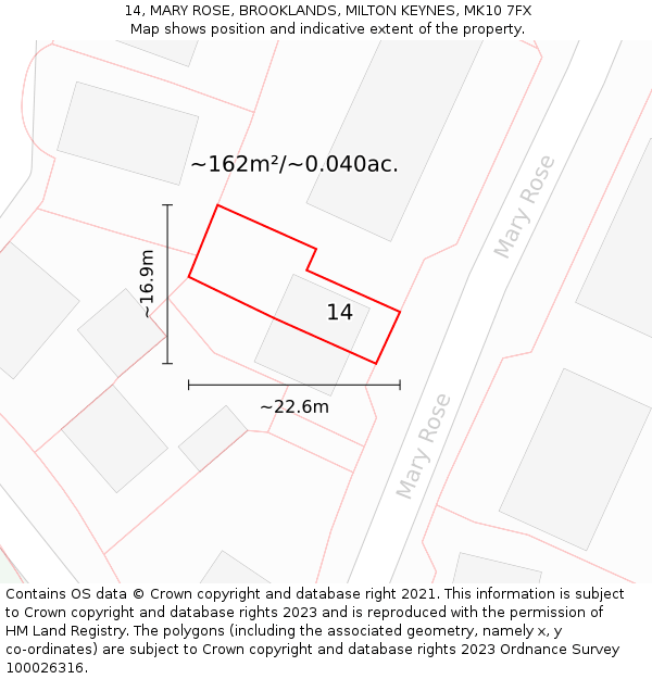14, MARY ROSE, BROOKLANDS, MILTON KEYNES, MK10 7FX: Plot and title map