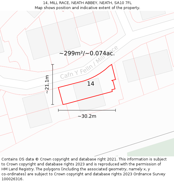 14, MILL RACE, NEATH ABBEY, NEATH, SA10 7FL: Plot and title map